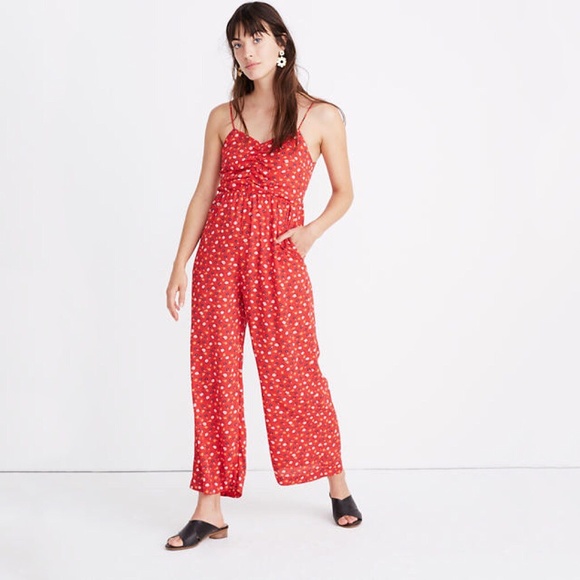 Madewell Pants - NEW Madewell wide-leg red ditsy floral jumpsuit